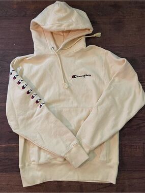 Yellow Champion Hoodie with Sleeve Logos